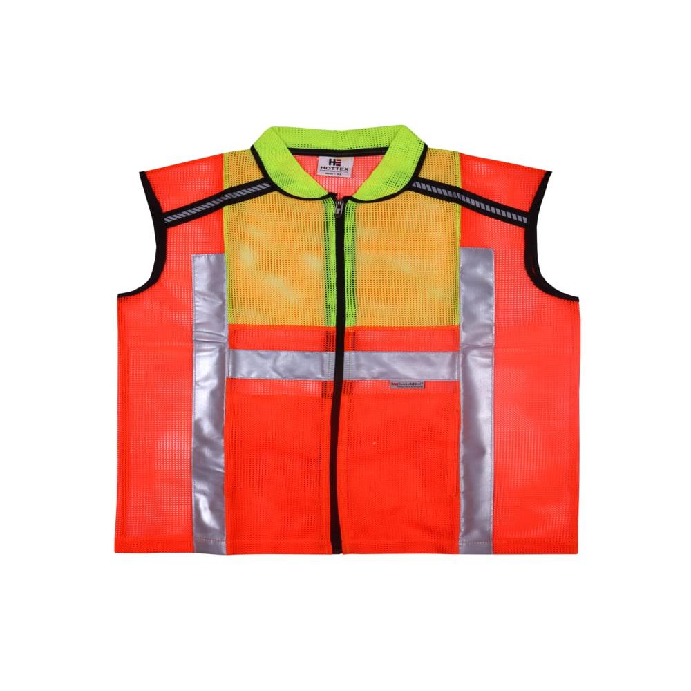 Multicolor Reflected Safety Jacket - Polyester, Xl Size | Lightweight 0.150 Kg, Polo Neck Style, Orange And Green Colors For Enhanced Visibility