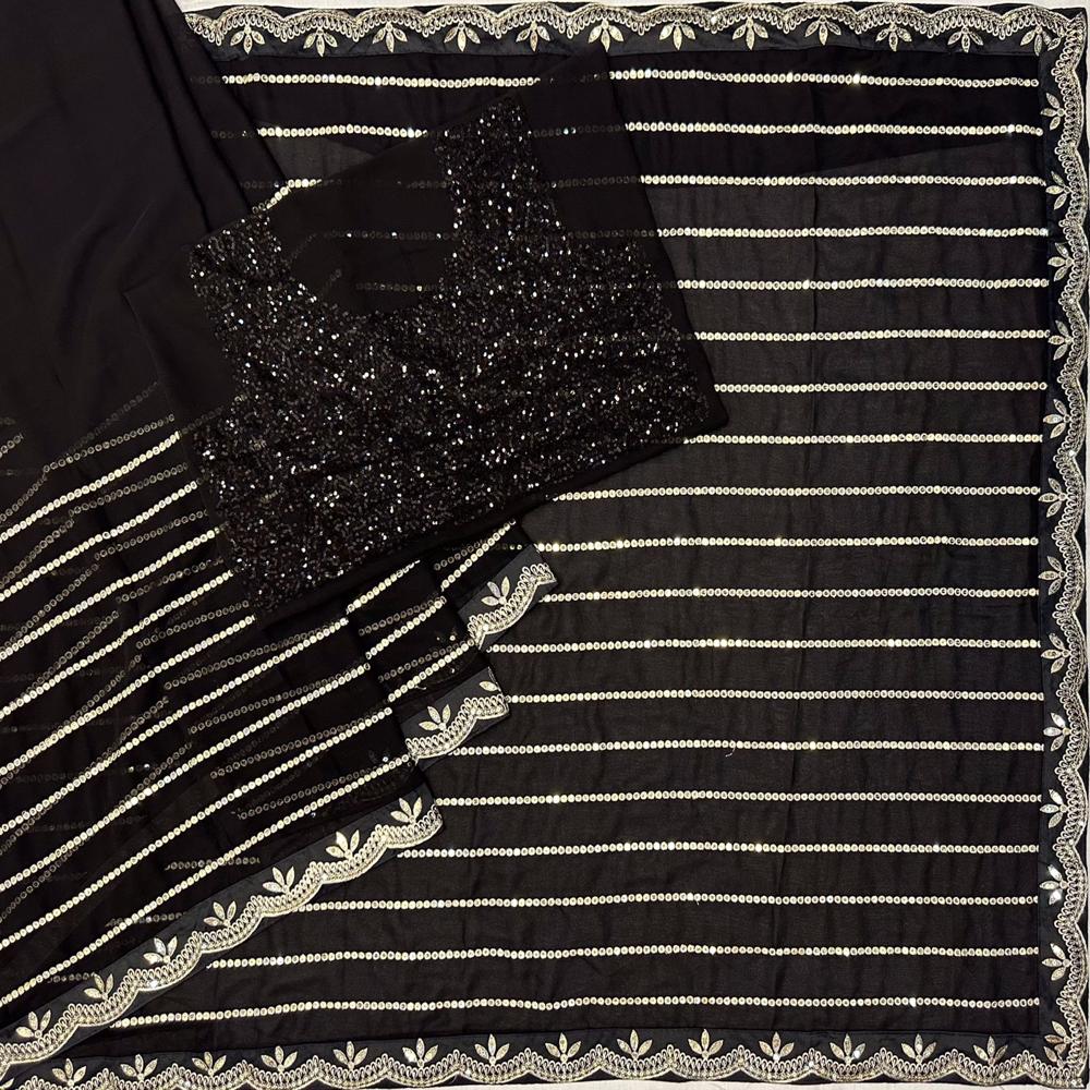 Georgette Saree - Color: Black
