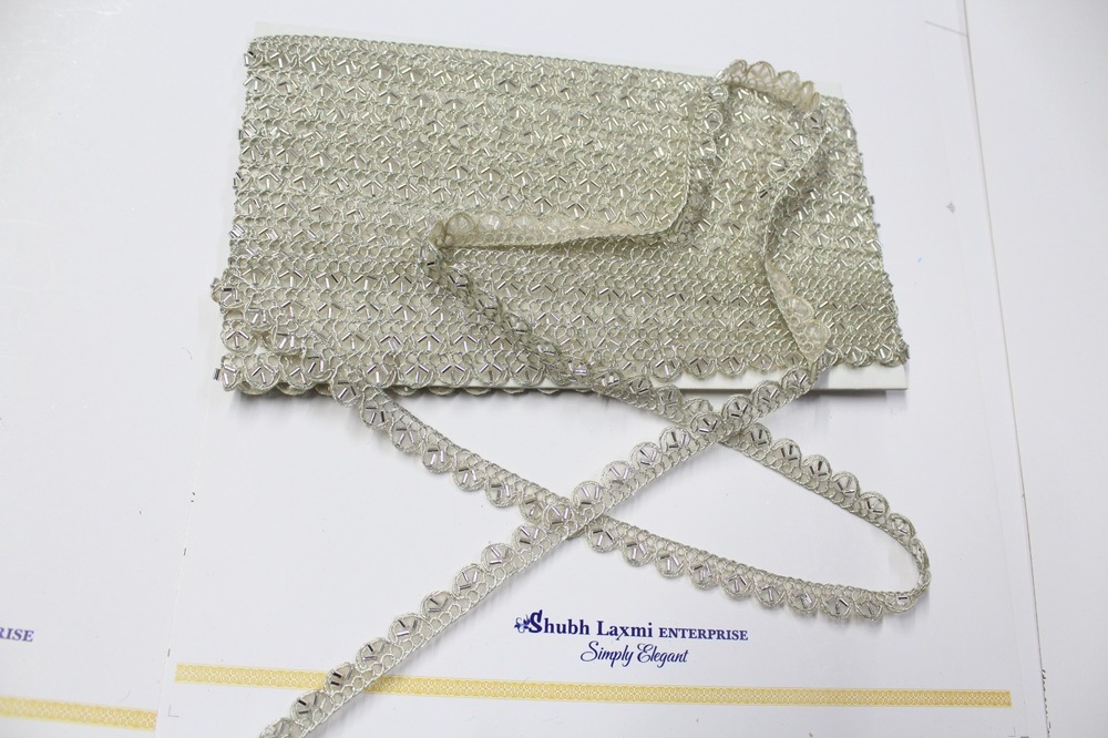 Cutwork Cutdana Lace - Sequin Lace, 1-2 Inches Wide, Length 10-100 Meters, Silver Color | Durable Material, Elegant Design, Intricate Detail, Versatile Use