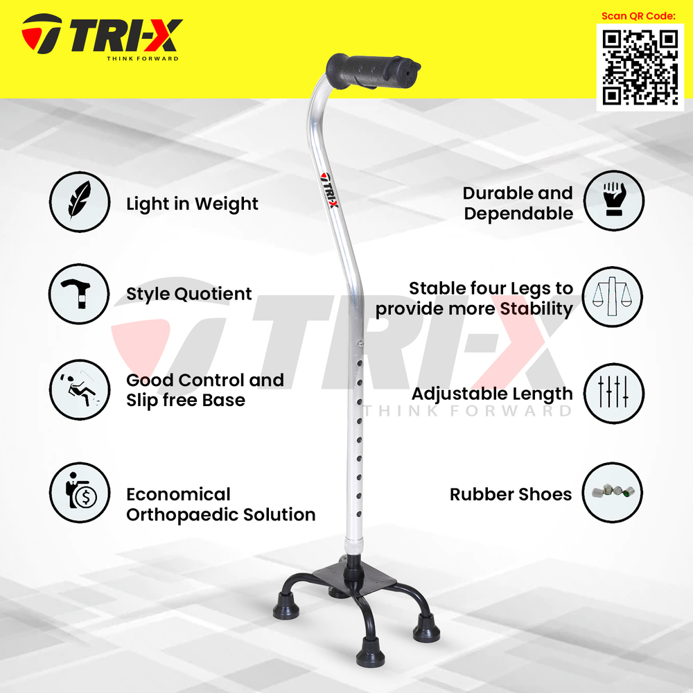 Crook Neck Walking Stick - Lightweight Aluminium, Height Adjustable 85-95 Cm | Comfortable Handle, Non-skid Foot Pods, 100 Kg Load Capacity, Ideal For Elderly And Injury Patients