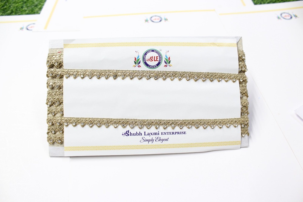 Embroidery Stone Lace - Variable Length, Gold Color With Stones | Durable Material, Elegant Design, Intricate Details, Versatile Use