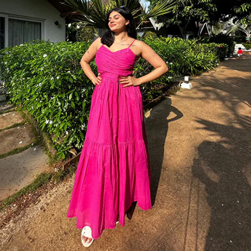 Hot Pink Mulmul Maxi Dress