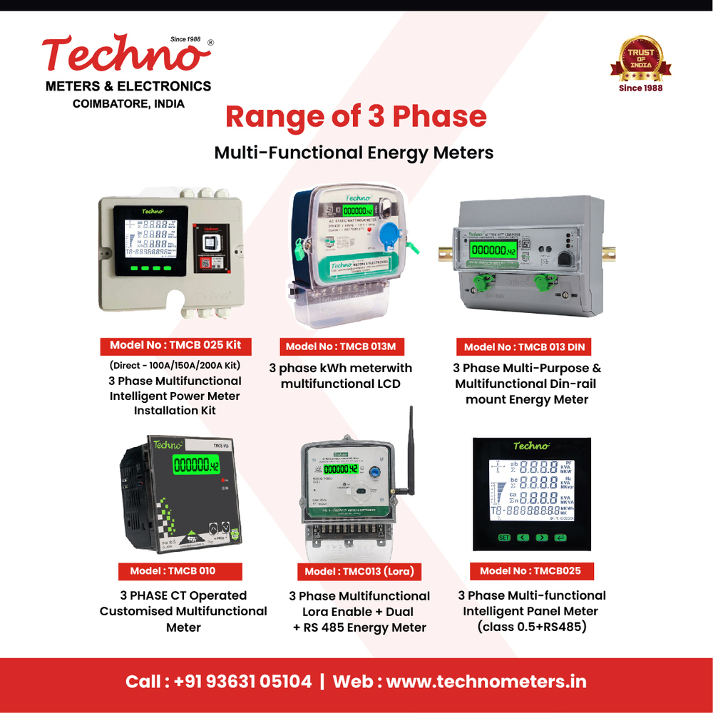 Three Phase Multifunction Lora Enable Electronic Energy Meter (With Lcd)