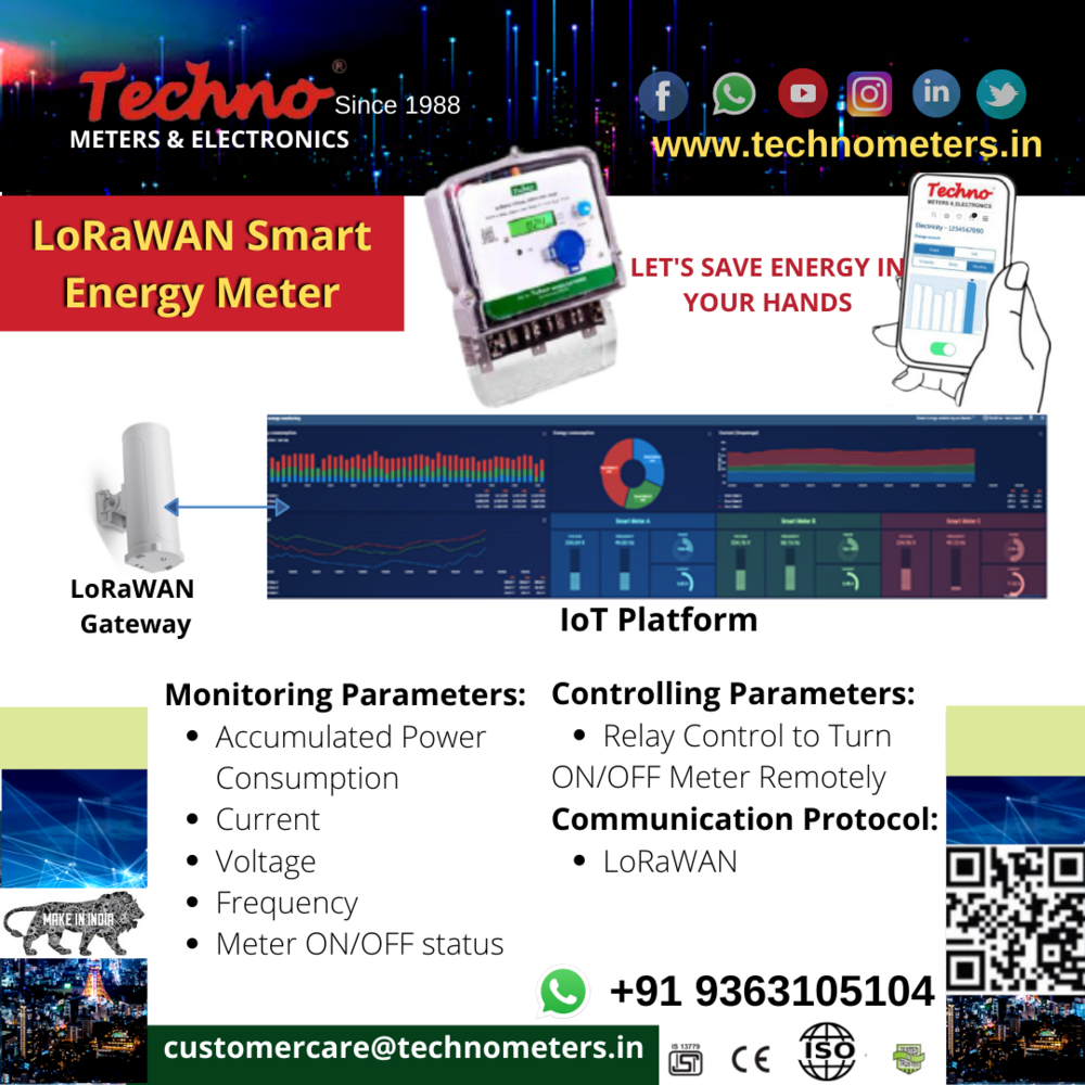 Three Phase Multifunction Lora Enable Electronic Energy Meter (With Lcd)