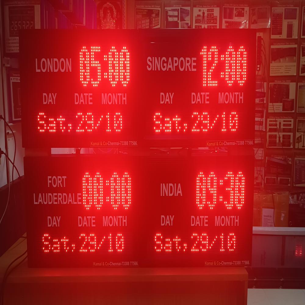 Led Digital Multi Zone Clock - World Time Clock For Industry / Office - Model 2 - Color: Red Color