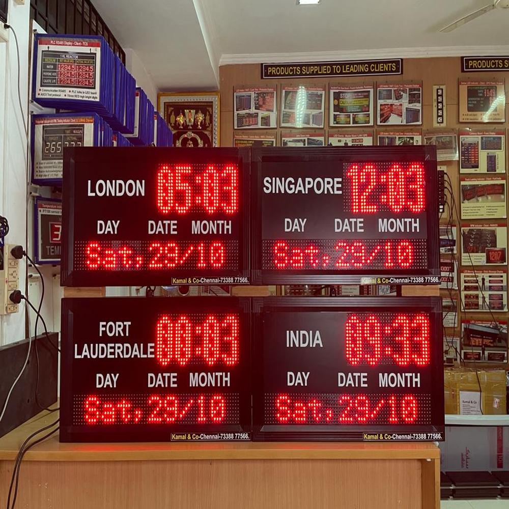 Led Digital Multi Zone Clock - World Time Clock For Industry / Office - Model 2 - Color: Red Color