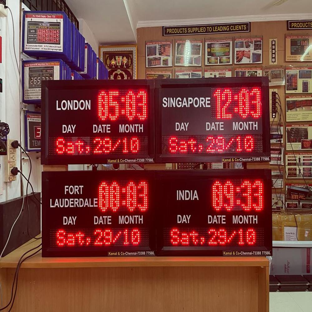 Led Digital Multi Zone Clock - World Time Clock For Industry / Office - Model 2 - Color: Red Color