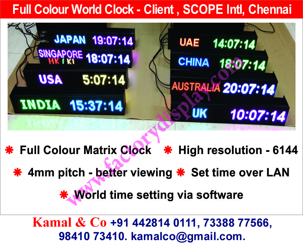 Led Digital Multi Zone Clock - World Time Clock For Industry / Office - Model 2 - Color: Red Color
