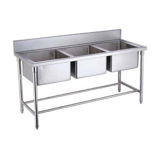 Steel Three Sink With Backsplash