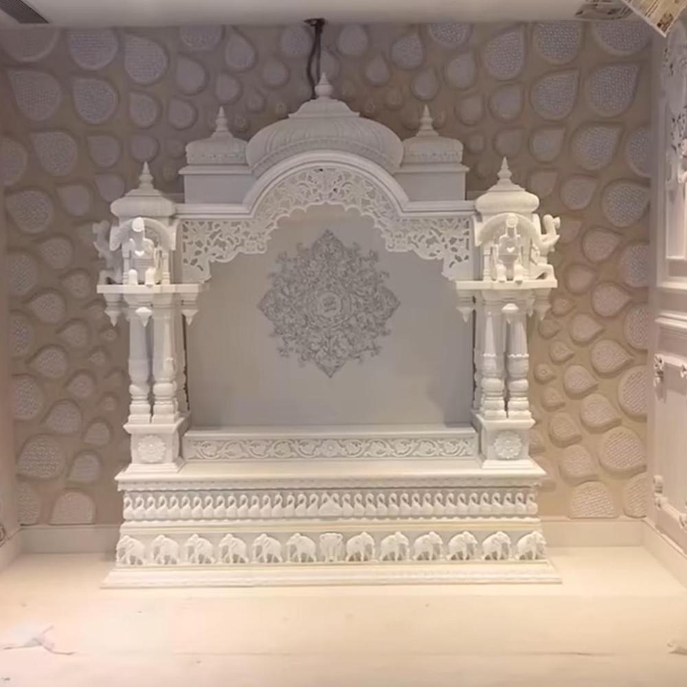 White Marble Temple - High-quality White Marble, Standard Size , Handmade Painted Design With Polished Finish, Eco-friendly Materials