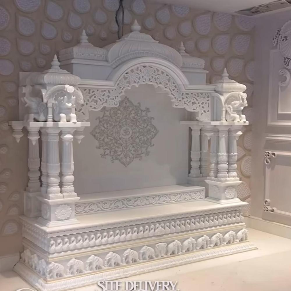 White Marble Temple - High-quality White Marble, Standard Size , Handmade Painted Design With Polished Finish, Eco-friendly Materials