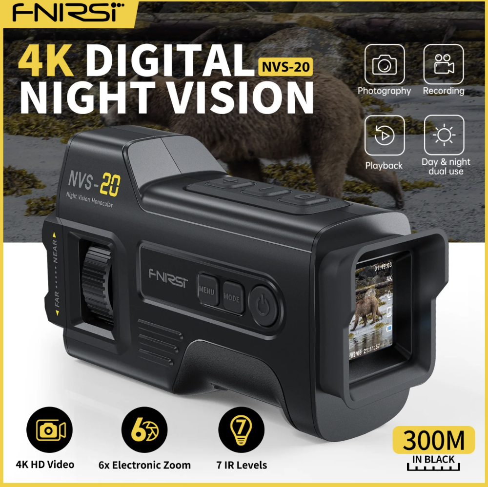 Nvs-20 4k Hd Monocular Night Vision Device Infrared - 4k Video Recording, 36mp Photography, 300m Night Vision Range, Usb & Tf Card Support, Multi-language Interface