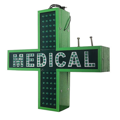 Flashing Green LED Medical Cross Sign 18x18 Inches