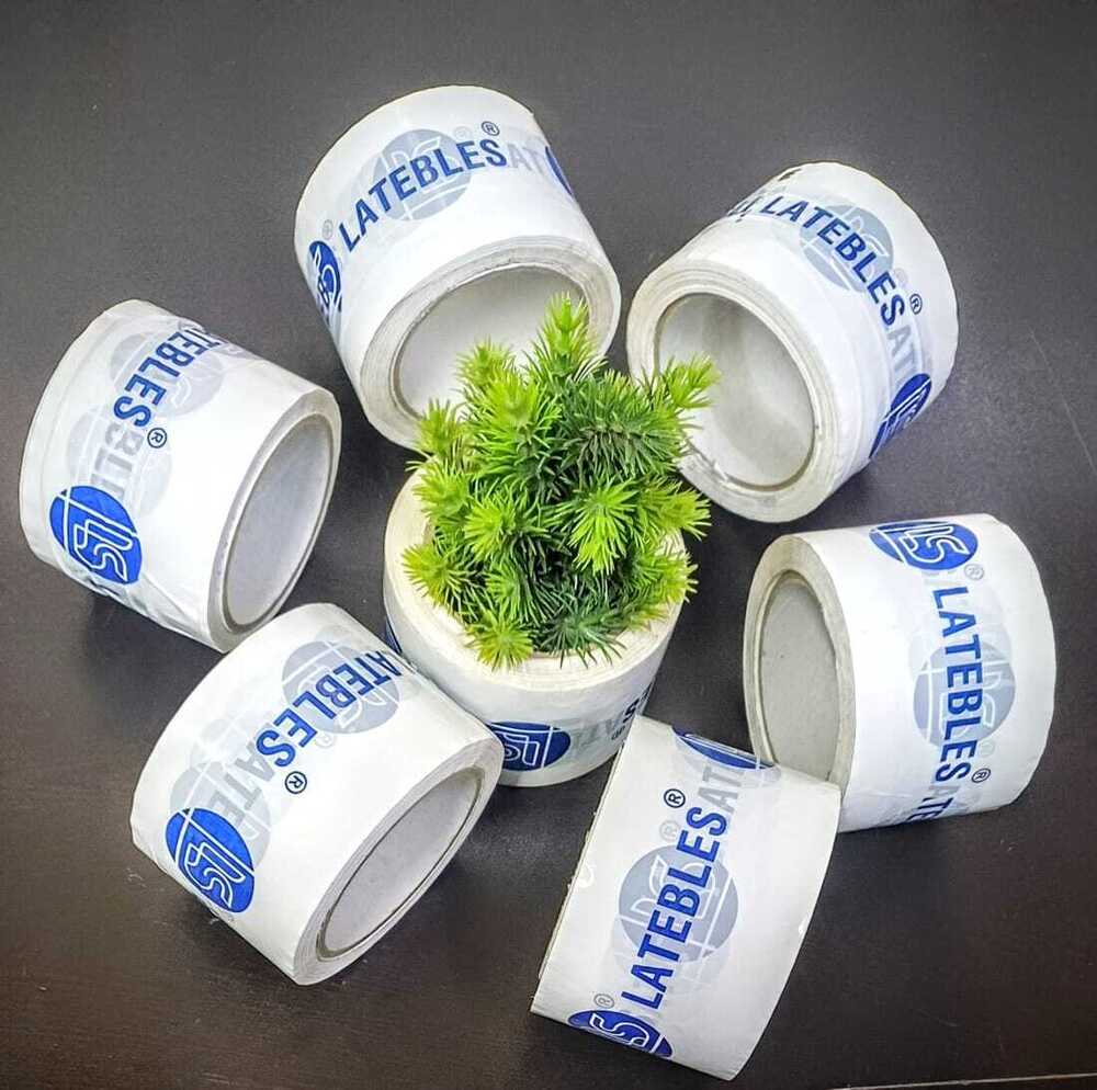 Printable Bopp Tape - Color: Milky White + Blue Colour