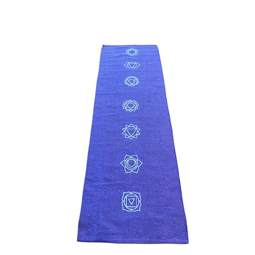 Cotton Yoga Mat Rug With Embroidered Seven Chakras - Color: Blue