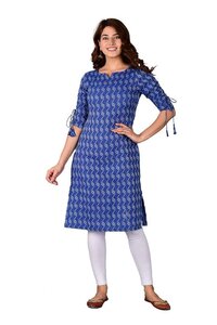 Ladies Printed Cotton Kurti - Color: Red