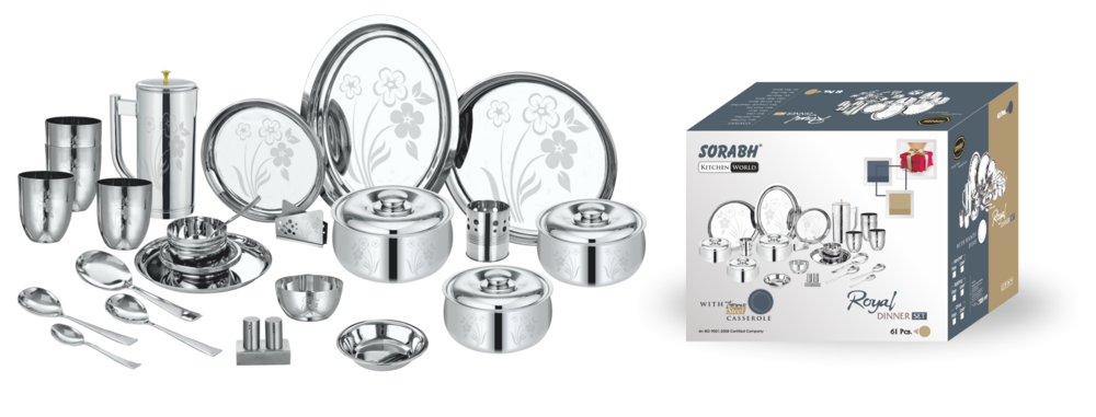 61 Pcs Royal Dinner Set - Color: Silver