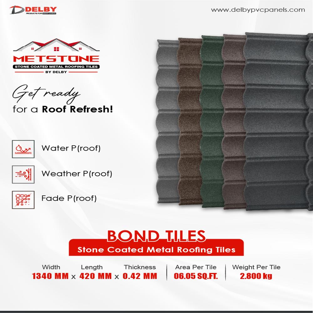 Roofing Tiles - Stone-coated Metal, 1340 Mm X 420 Mm X 0.42 Mm, Color Options: Green, Black, Grey, Tiger | Waterproof, Weather-resistant, Fade-resistant