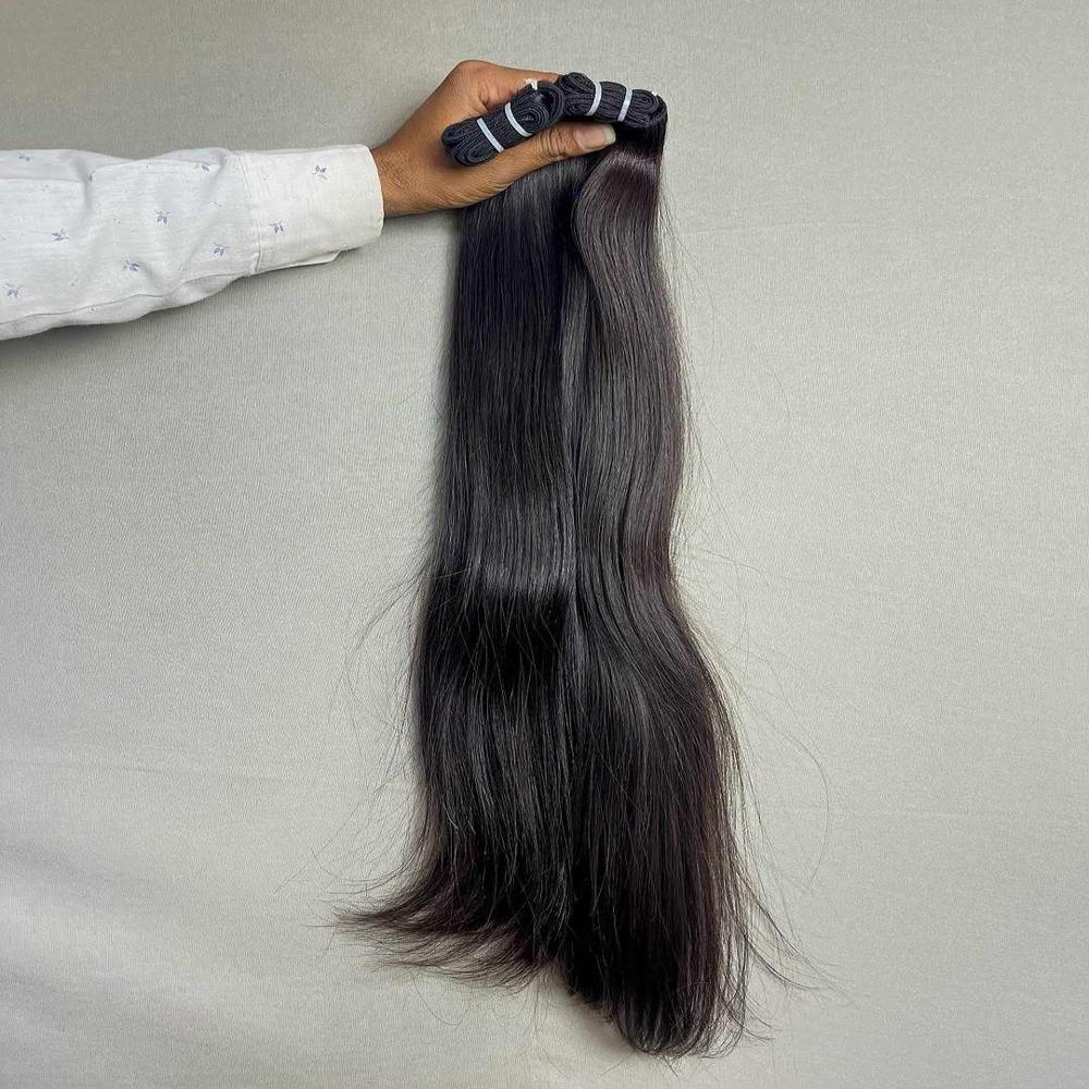 Real Human Hair Weft Extensions Bundle 26Inch 100 Gram, Natural Black Color