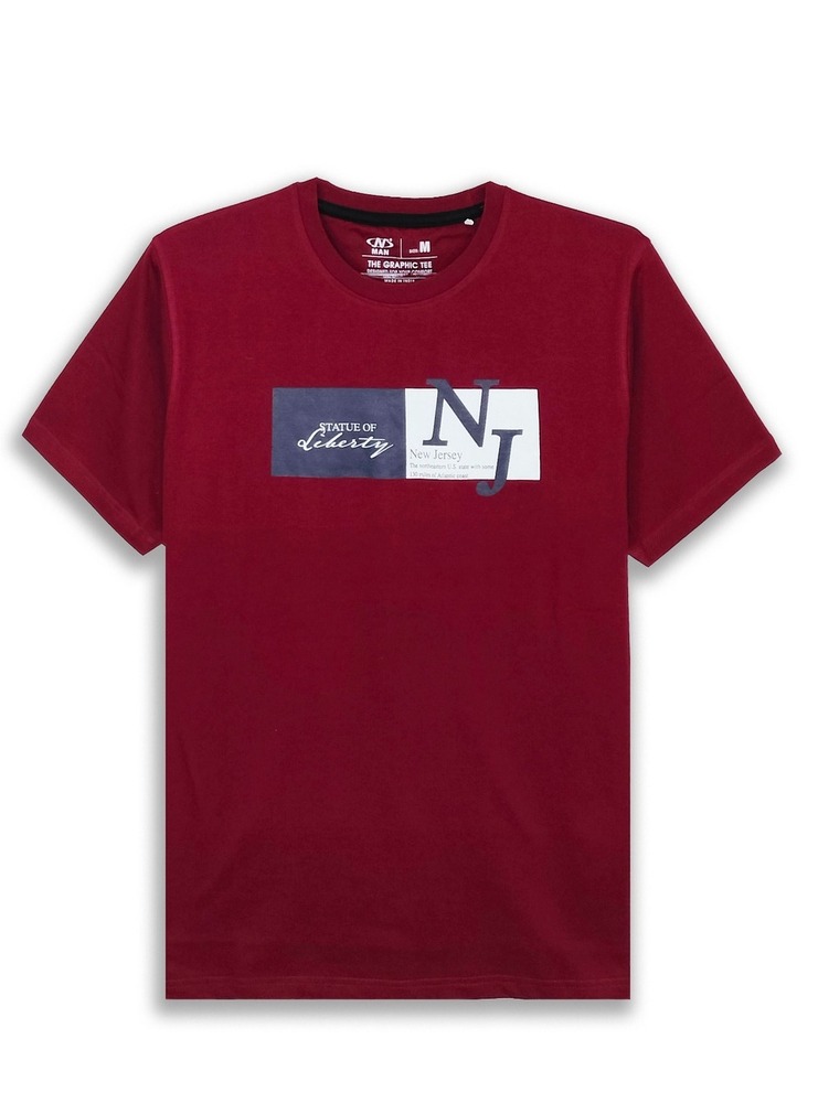 Mens Printed T Shirt Maroon