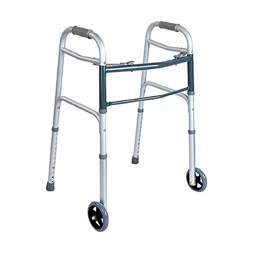 Powder Coated Height Adjustable Folding Walker With Wheel