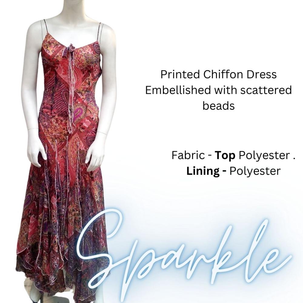 V Shape Chiffon Spaghetti Strap Dress - Design: Printed