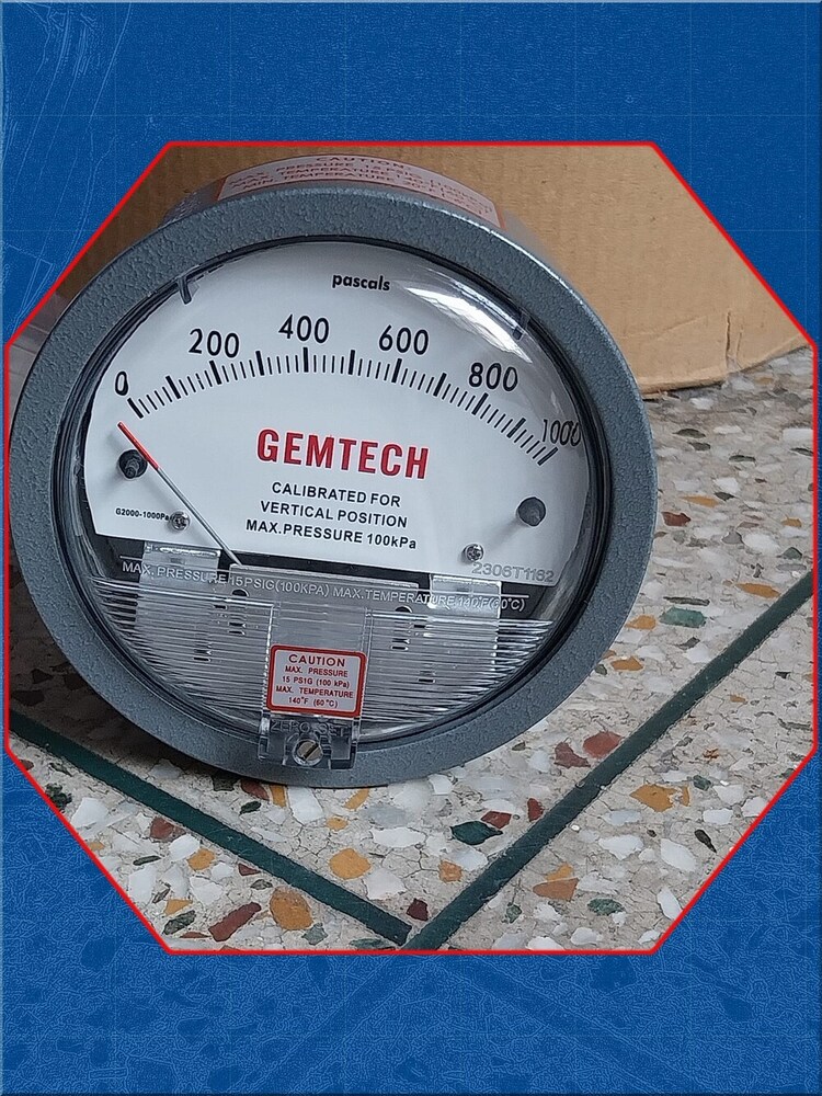 G2000-1.5kpa Gemtech Differential Pressure Gauge Range 0-1.5 Kpa - Accuracy: A 2% (-Ha Model A 1) Of Fs (A 3% (-Ha A 1.5%) On -0