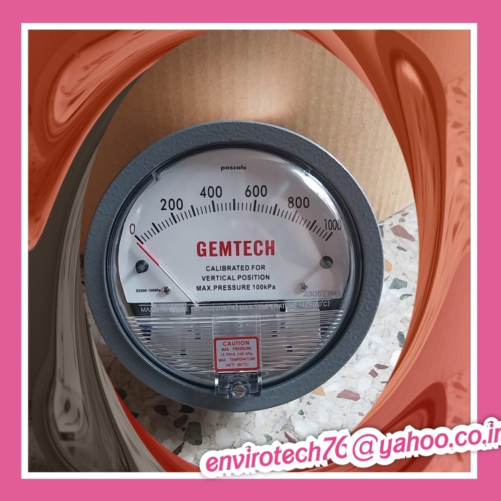 Gemtech Model G2310 Differential Pressure Gauge Range 5 -0-5 Mm - Color: White/black