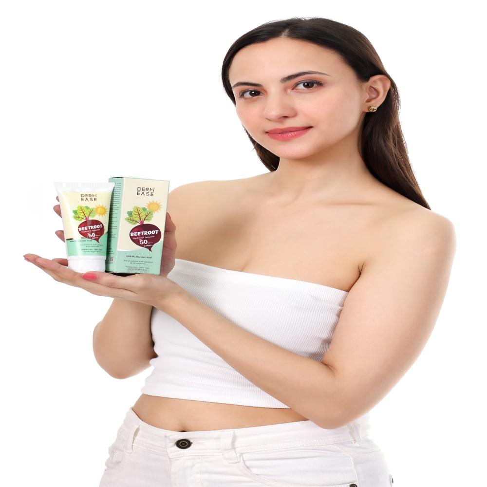 Beetroot Sunscreen Spf 50 Lotion - Herbal Cream, All Skin Types | Broad Spectrum Protection, Deep Hydration, Brightening Beetroot Extract