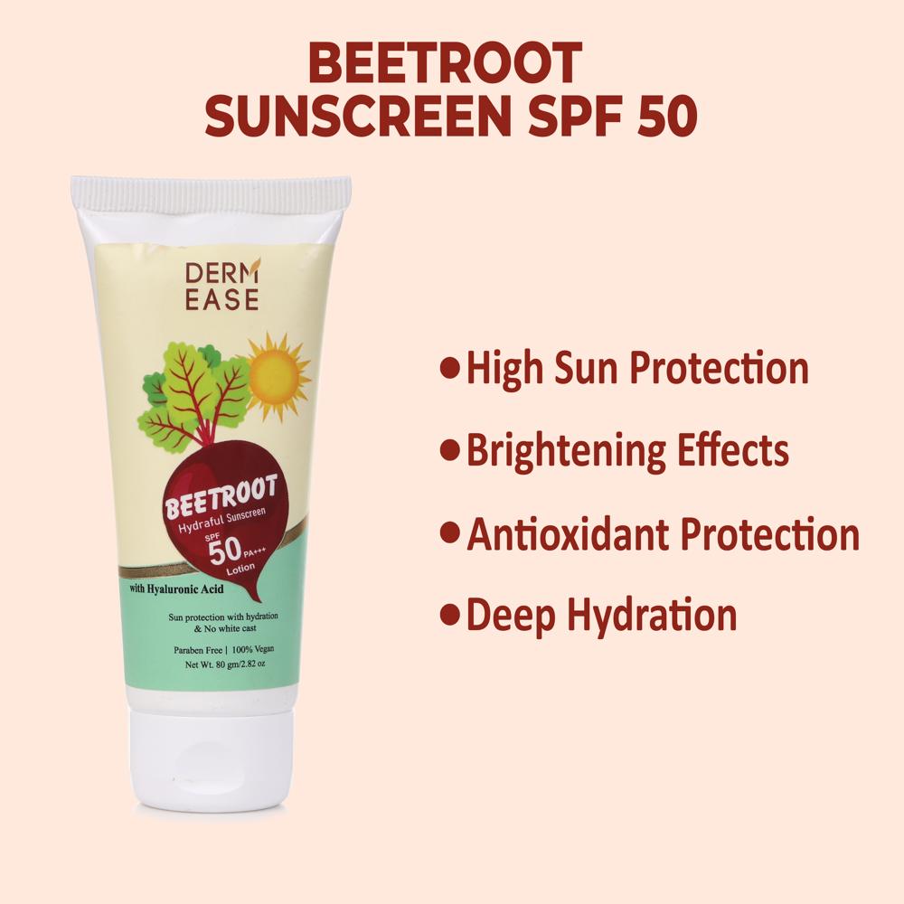 Beetroot Sunscreen Spf 50 Lotion - Herbal Cream, All Skin Types | Broad Spectrum Protection, Deep Hydration, Brightening Beetroot Extract