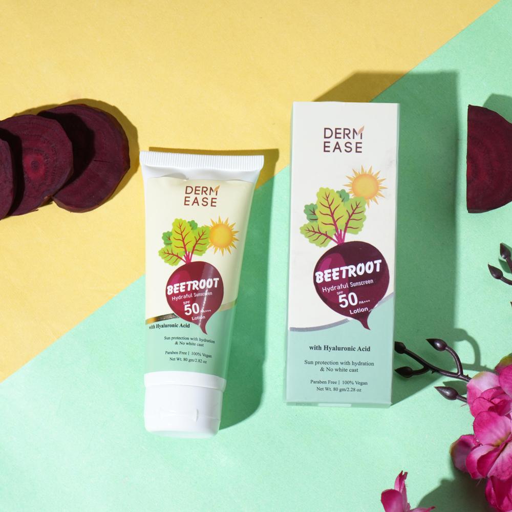 Beetroot Sunscreen Spf 50 Lotion - Herbal Cream, All Skin Types | Broad Spectrum Protection, Deep Hydration, Brightening Beetroot Extract