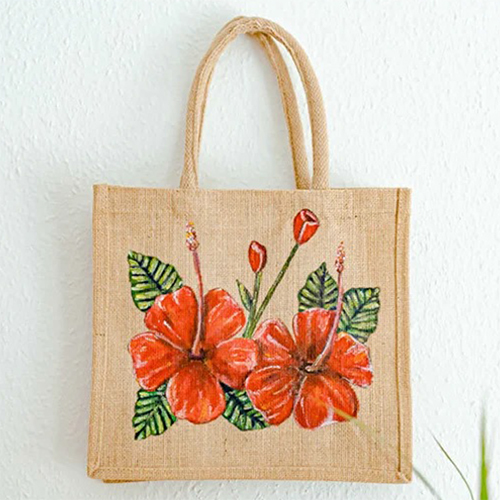 Flower Printed Jute Bag
