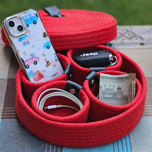 Red Color Jute Storage Basket With Four Container