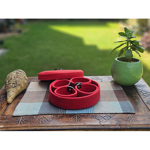 Red Color Jute Storage Basket With Four Container - Color: Different Available