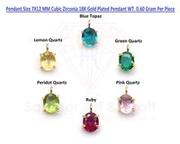 Faceted Oval Shape Cubic Zirconia Gemstone With 18k Gold Plated Handmade Pendant - Color: Multi Color