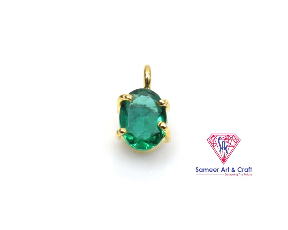 Faceted Oval Shape Cubic Zirconia Gemstone With 18k Gold Plated Handmade Pendant - Color: Multi Color