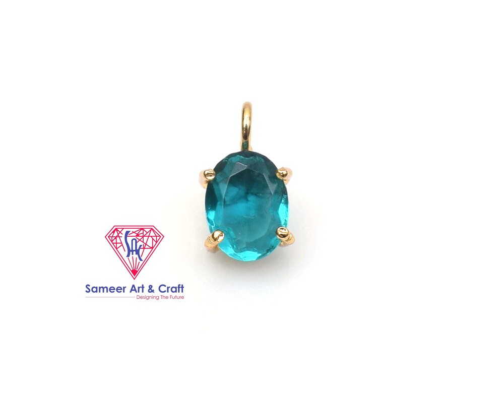 Faceted Oval Shape Cubic Zirconia Gemstone With 18k Gold Plated Handmade Pendant - Color: Multi Color