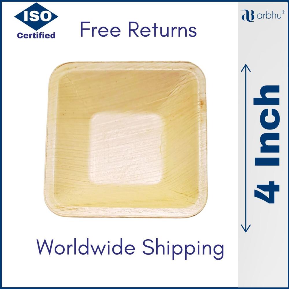 एकल-उपयोग करने योग्य प्राकृतिक आरिका 4 इंच का चौकोर कटोरा