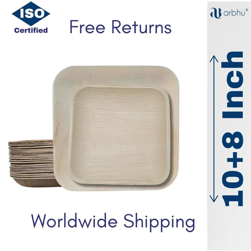 आरेका पाम पत्ते की 10 इंच स्क्वायर डिस्पोजेबल प्लेट