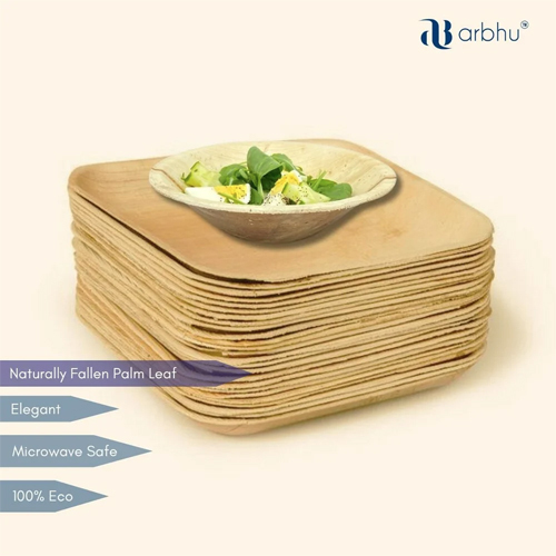 Disposable Palm Leaf Square 9inch And 6inch Plate - Color: Natural