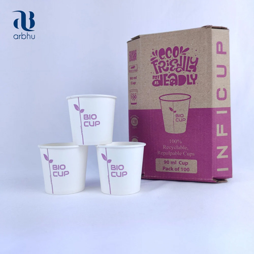 Printed Paper Tea Cup - 90ml - Color: White