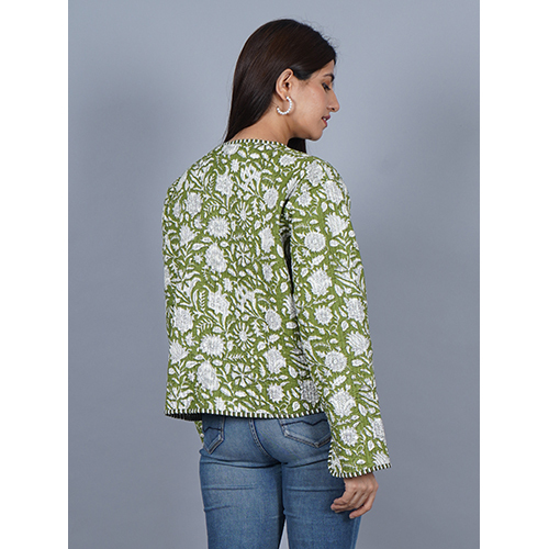 Handcrafted Cotton Quilted Jacket with Striped Inner Fabric & Pockets