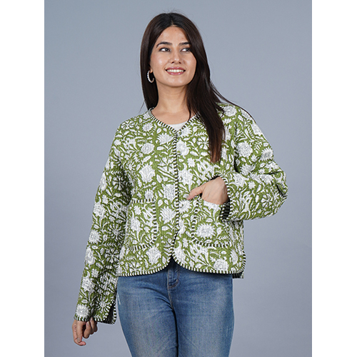 Handcrafted Cotton Quilted Jacket with Striped Inner Fabric & Pockets