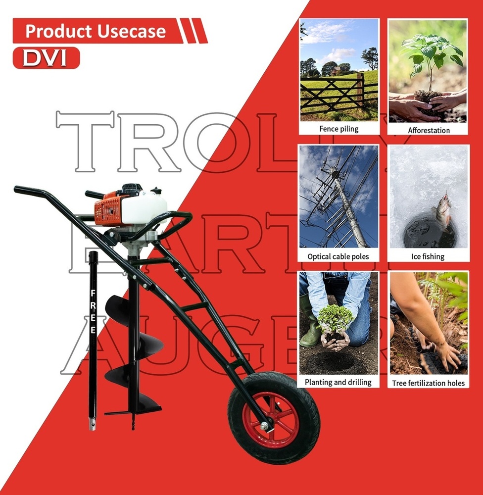 63cc Trolley Mounted Earth Auger - Color: Orange