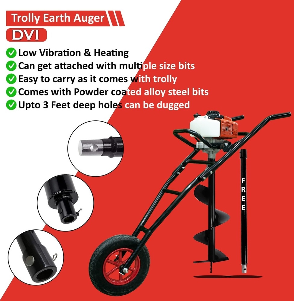 63cc Trolley Mounted Earth Auger - Color: Orange