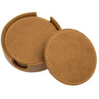 Leather Coaster Set - Color: Tan