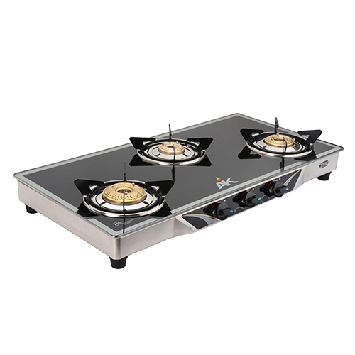 AK 3007 Three Burner Glass Top Gas Stove