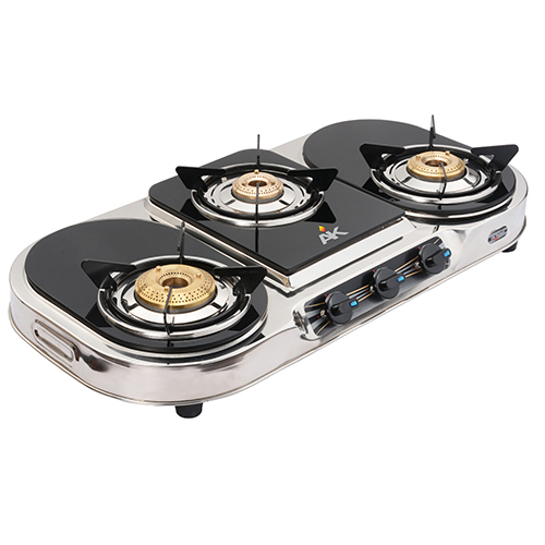 AK 3010 Three Burner Glass Top Gas Stove
