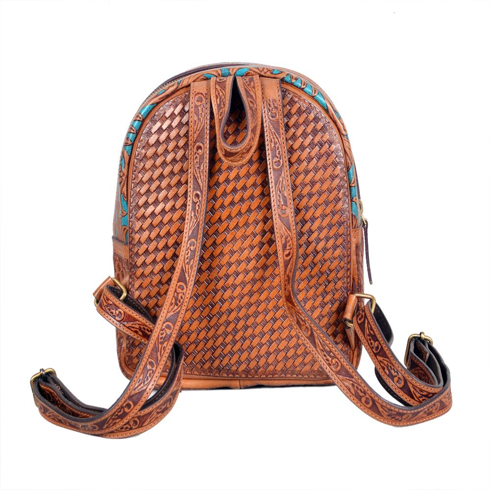 Oval Shape Floral Back Pack - Color: Beige / Tan / Brown
