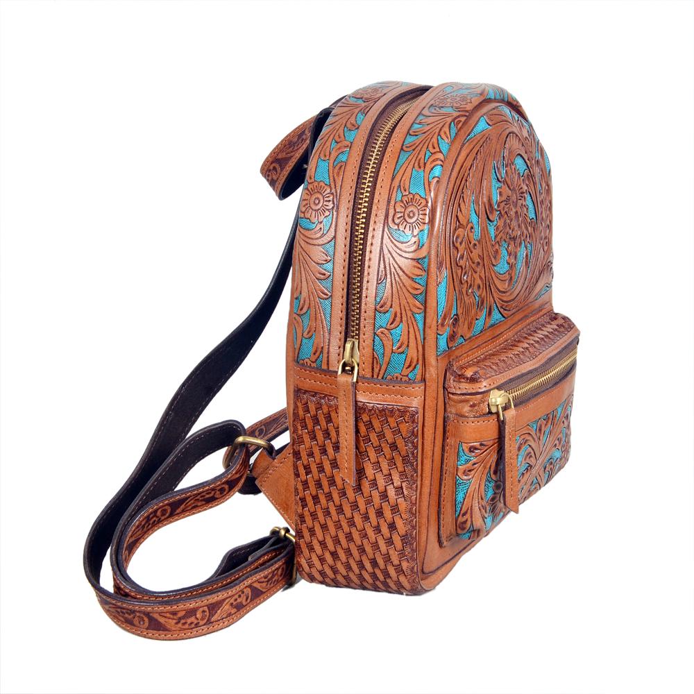Oval Shape Floral Back Pack - Color: Beige / Tan / Brown